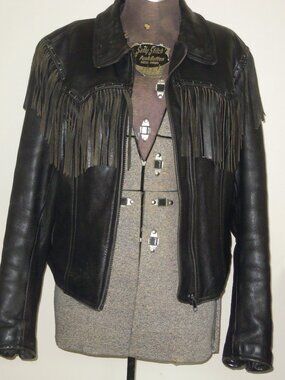 Vintage Motorcycle Black Leather Fringe Western Cowboy Biker Easyriders USA Sz L